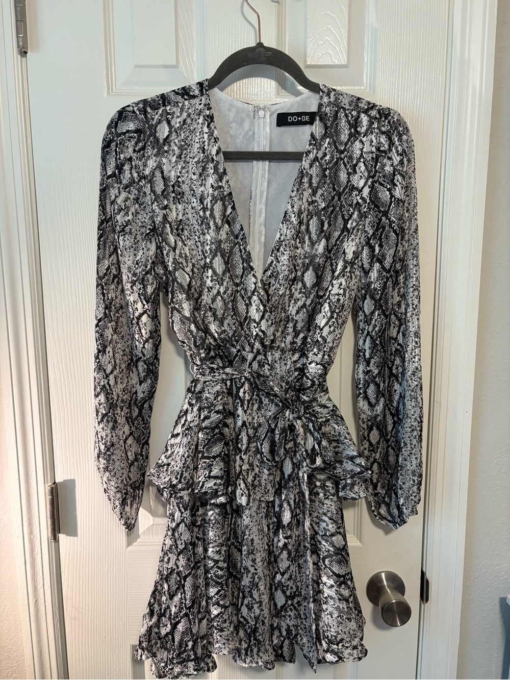DO+BE Black and White Snakeskin Wrap Mini Dress